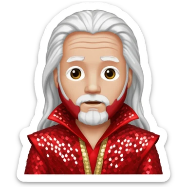 Moses from The Bible with long white hair, red sequin outfit sticker