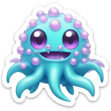 neon pastel kawaii bedazzled sea monster with fur    sticker