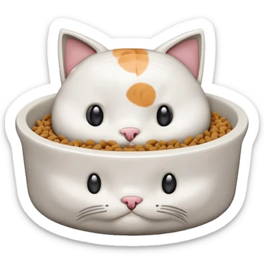 Cute pixel art cat shaped pet food bowl with white kibble piled on top of it sticker