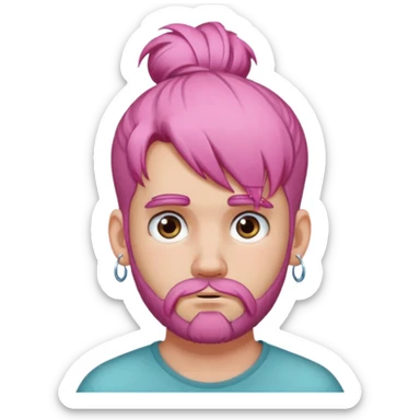  big bun haired with earrings pink hair guy sad with beard sticker