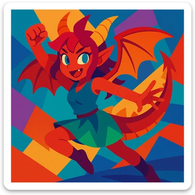 dragon girl, fantasy, vibrant colors, dynamic pose sticker