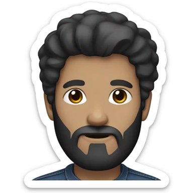 person with a black beard. No moustache. White skin tone. Nice black hair. Denim dark blue shirt sticker