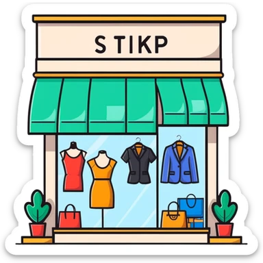 Boutique shop window with price tags and fashion items sticker