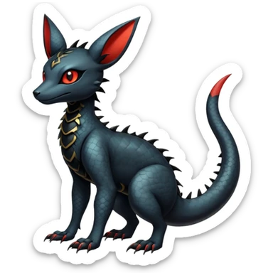 Sophisticated Modern Gothic Gloomy Futuristic Scaly Cyber-Salandit-Umbreon-Litten-Hybrid (Full body) sticker