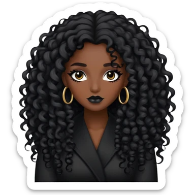 big plus size, dark skin, curly long hair, baddie,pretty, makeup, black eyeliner, long hair sticker