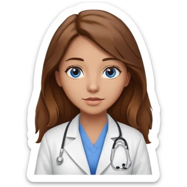 pretty female nursing student with long brown hair, blue eyes inside a classroom at university sticker