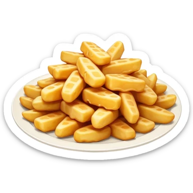 cheese curds with gravie on fries in a white plate sticker