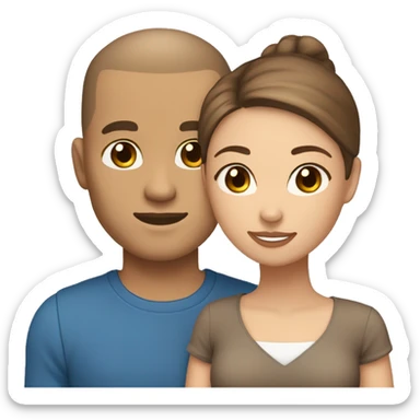 couple hugging. woman light skin tone, long brown hair, blue eyes. Man is medium skin tone, brown hair with buzz cut and brown eyes  sticker