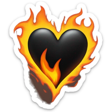 Black heart on fire  sticker