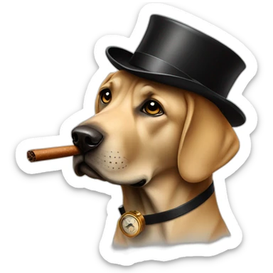 A Labrador wearing a monocle and a cylinder hat smoking a cigar sticker