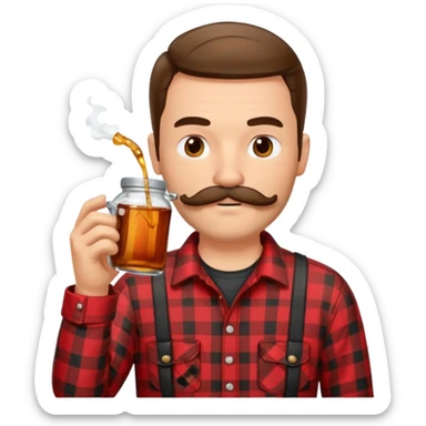 I want a Canadian lumberjack wearing a red and black plaid shirt drinking maple syrup sticker
