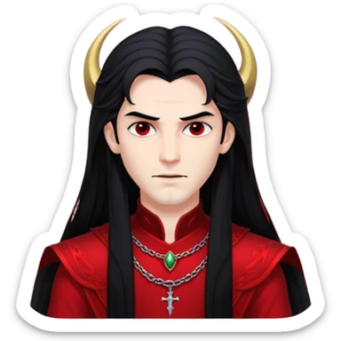 Lucifer, Prince of Darkness from Gods and Goddesses with long black hair, black and red outfit sticker