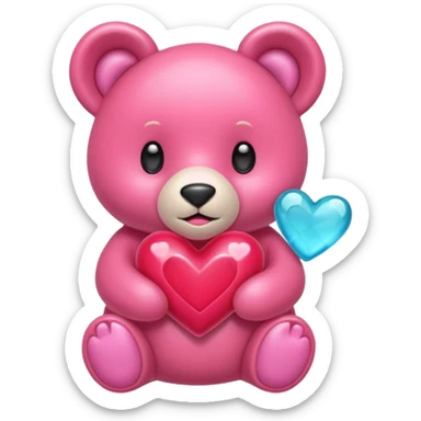 Oso gummy color aguamarina corazón rosa sticker