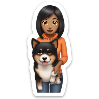 Black hair girl with orangeshiba inu sticker