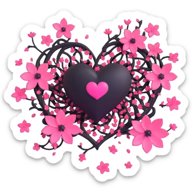 goth sakura black heart with sakura petals swirling and glowing, ethereal and vibrant sticker