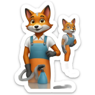 5 foxes working in a cleaning company with job attributes sticker