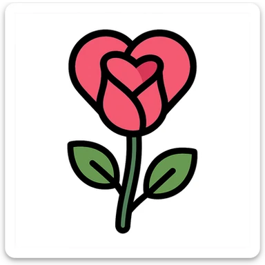 pink rose with heart-shaped petals, gentle and pretty, icon style sticker