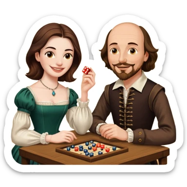 Can you make an emoji of William Shakespeare and Anne Hathaway playing Yahtzee  sticker