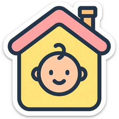 vector icon of a baby house, pastel flat design, round edges, simple icon style, white background sticker