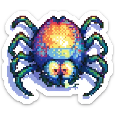 pixel art spider, heat map style, glowing effect, pixelated, vivid colors sticker
