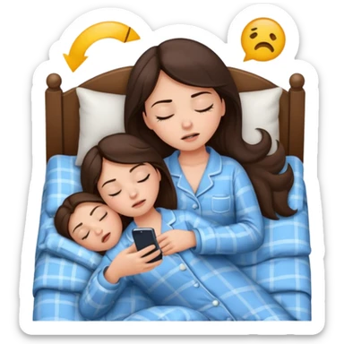 generate a girl brunette sleeping in bed.Her phone ringing. She looks mad sticker