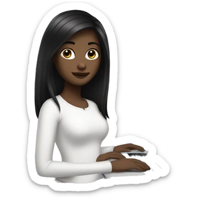 Girl with black hair and white skin hold macbook sticker
