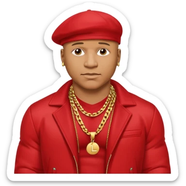 LL Cool J shirtless with necklace, red jacket sticker