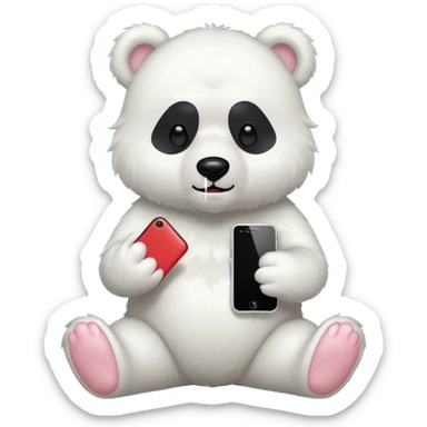 White Bear whole body  with iphone in hand  sticker