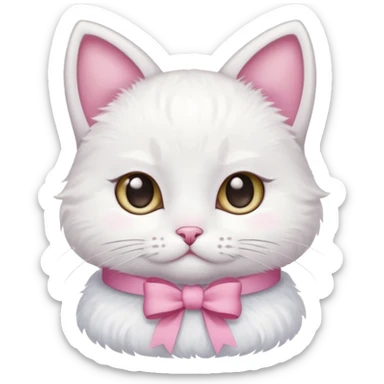 A little white cat with innocent eyes and a pink bow on its head sticker