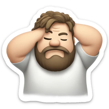 A fat guy with a beard wiping his for forehead in relief  sticker