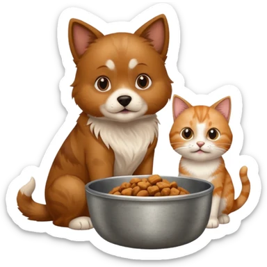 The dog is itching because of fleas, the cat is eating a lot of food from the bowl sticker
