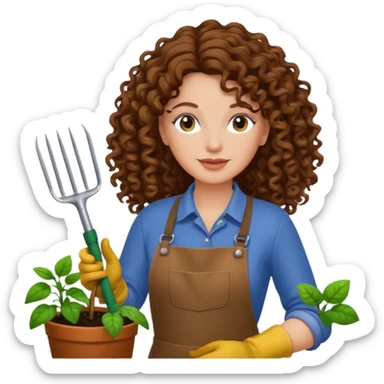 curly long brown hair white  woman Gardening sticker