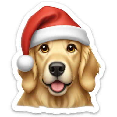 Full Golden retriever with a Christmas hat sticker