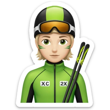 Xc ski racer in green and black clothing  sticker