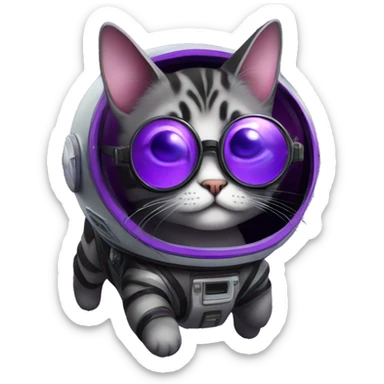 Cute purple hoverpetcat in space in a space ship with cool black glasses on sticker