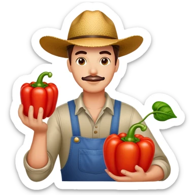 farmer holding a red bell pepper sticker