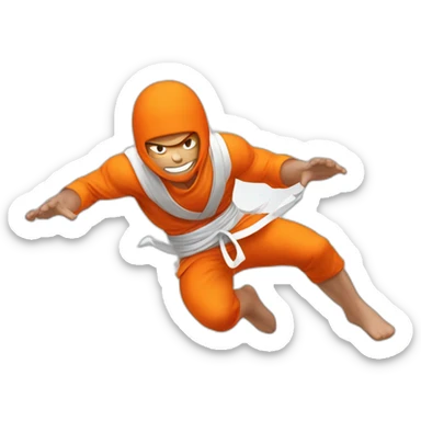 male Ninja Warrior athlete in orange white cloths, captured mid-air sticker