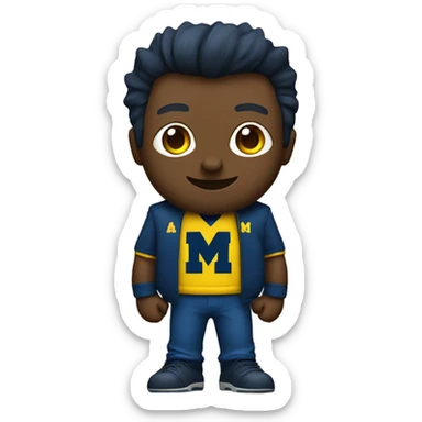 A cute wolverine wearing a blue and yellow University of Michigan shirt sticker