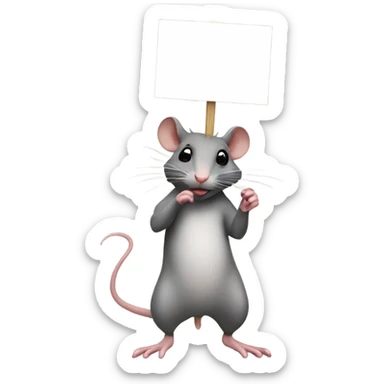 RAT, stands with its right side turned, holds a blank sign sticker