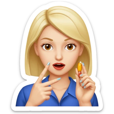 Woman biting pointer fingernail sticker