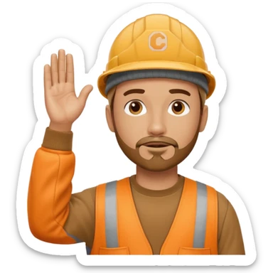 Construction worker goatee knit cap Carhartt shirt hand raised above head sticker