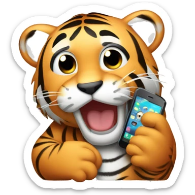 a tiger being cute on its phone sticker