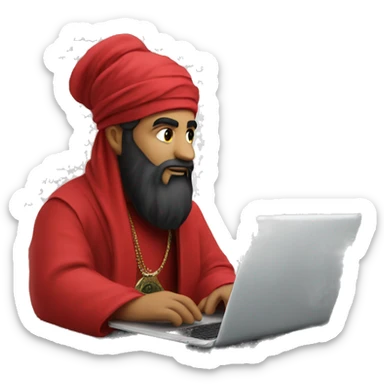 A caliph with red clothes writing in a laptop sticker