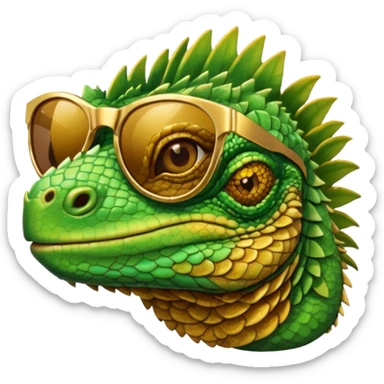 iguana head with golden sunglasses sticker