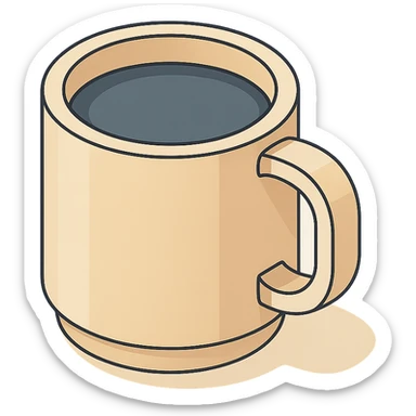 side view of a coffee mug, 2D isometric style, detailed drawing, detailed shadows and highlights, clean contours, soft lighting, transparent background sticker