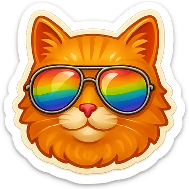 Make the sunglasses rainbow colored, keep the cat and style the same, with no background. sticker