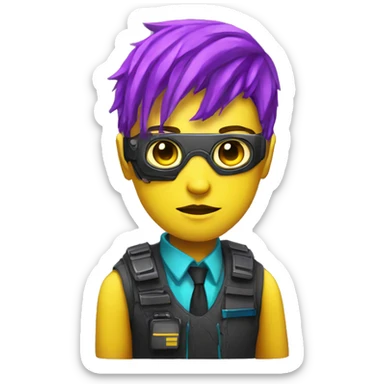 agent, laser eyes, yellow face, cyberpunk, code, cyan and purple colors, only upper body portrait sticker