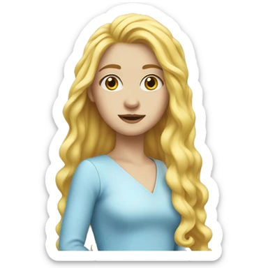 Long yellow hair, loose hair, white skin, sky blue dress, sharp nose sticker