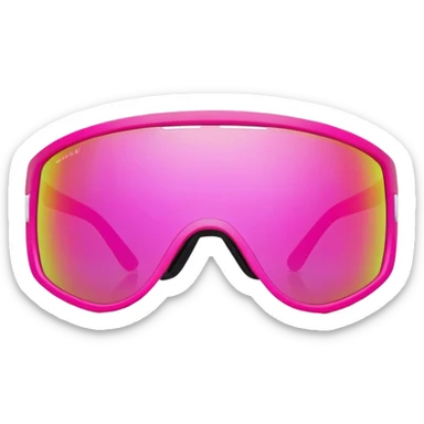 sporty pink shield visor sunglasses with robust thick frame, futuristic athletic design, substantial build, mirrored one-piece lens sticker
