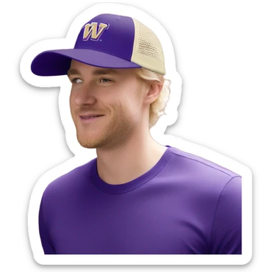 Washington huskies logo hat on a blonde male sticker